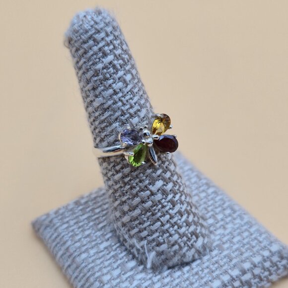 Size 7 Sterling Silver Amethyst Garnet CZ Dragonfly Ring A5613 - Picture 3 of 9